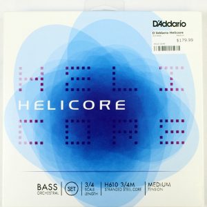 D'Addario Helicore Hybrid Series Double Bass String Set, 3/4 Size, Medium Tension